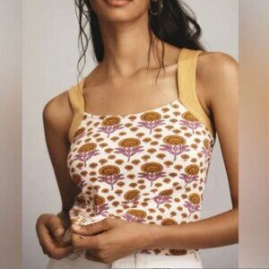 NWOT Anthropologie Maeve Knit Retro Crop Marigold Print Tank Top Size S
